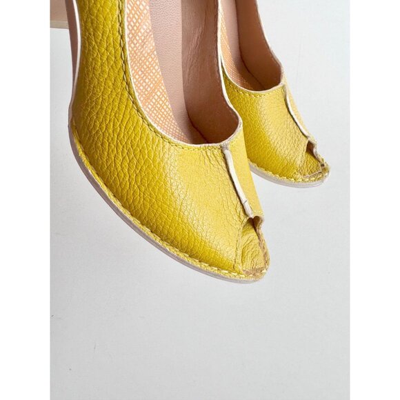 CAMPER Yellow Pebbled Leather Slingback Peep Toe Wedge Sandals, Size 35 - Picture 5 of 16